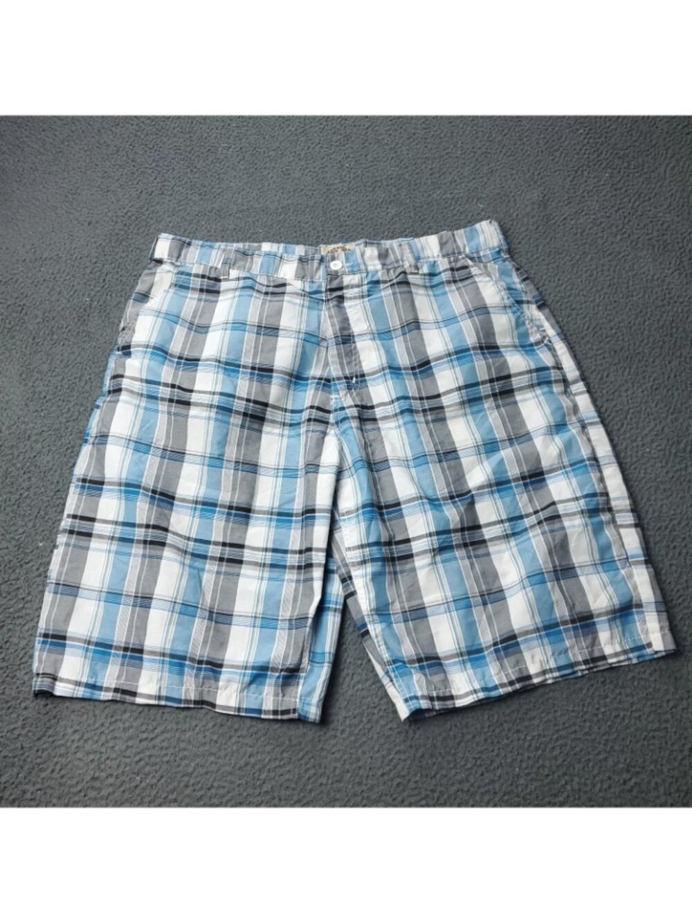 American Heritage Plaid Shorts Mens 40 Measured Blue Gray Casual Preppy Crew
